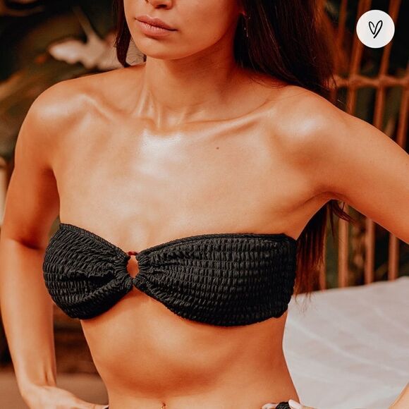 Lulus Cabana Life Black Smocked Strapless Bikini Top Lrg - Picture 3 of 9